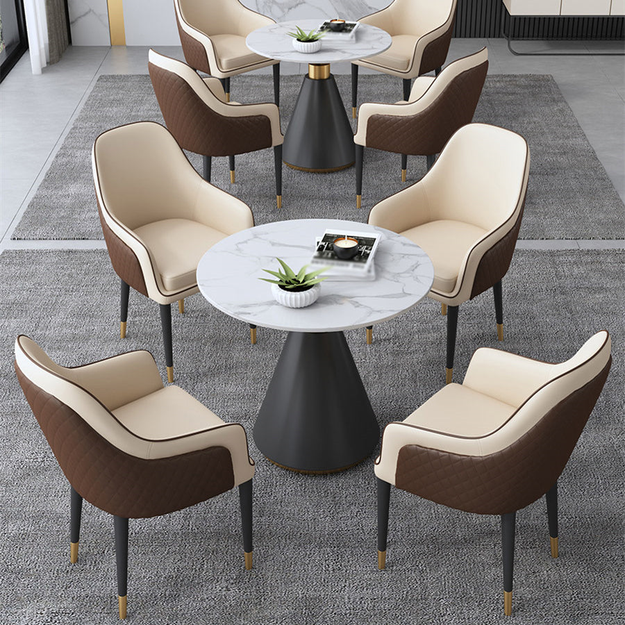 Glam Kitchen Dining Room Set Standard Height with Round Top and Metal Leg Dining Furniture