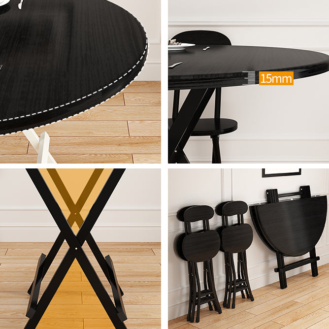Contemporary Solid Wood Top Dining Room Set with Round Foldable Table Dinette Set