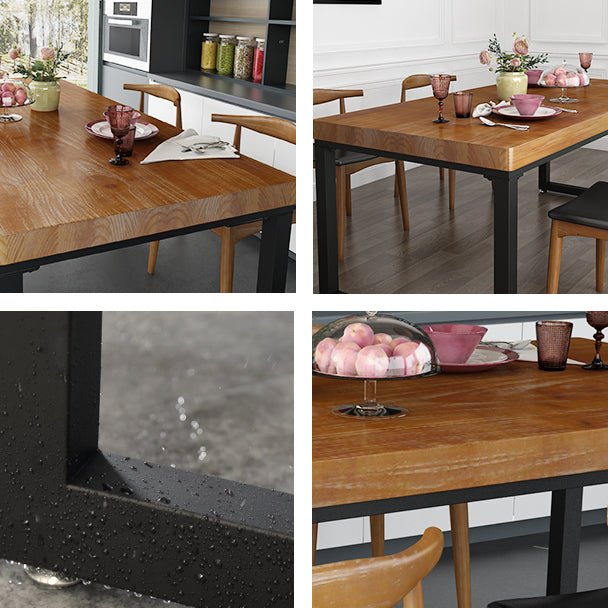 Industrial Solid Wood Top Dining Table Sets with Double Pedestal Base Dining Furniture for Home Use