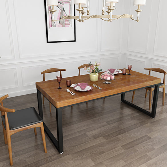 Industrial Solid Wood Top Dining Table Sets with Double Pedestal Base Dining Furniture for Home Use