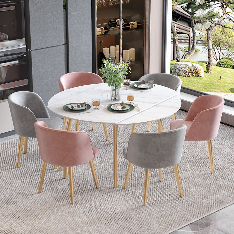 Scandinavian Sintered Stone Top Dining Set Round Table Dining Furniture with Drop Leaf