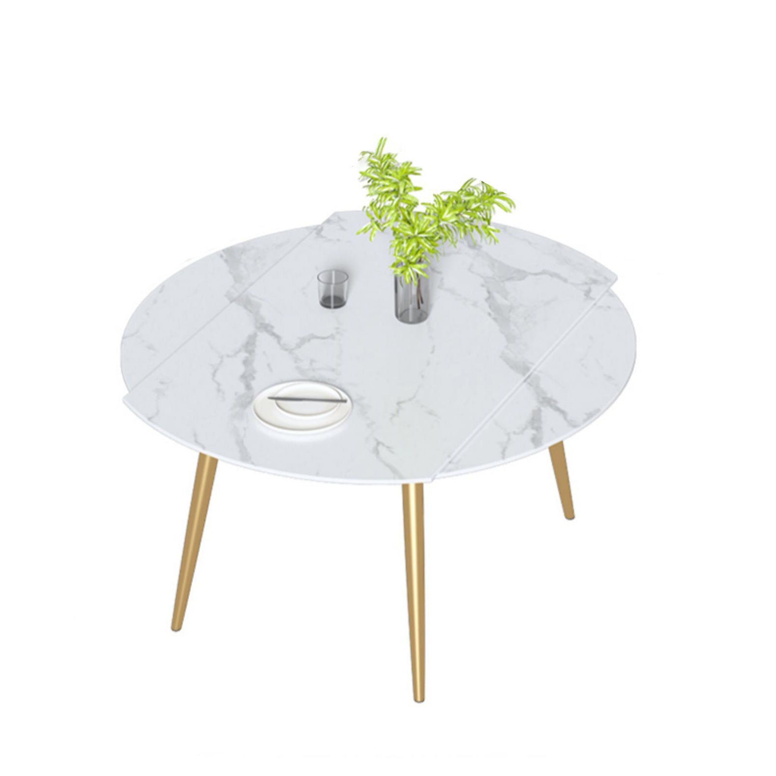 Scandinavian Sintered Stone Top Dining Set Round Table Dining Furniture with Drop Leaf