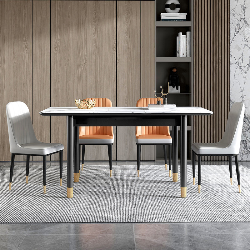 Rectangle Modern DiningRoomTableSet Sintered Stone Top DiningSet with Metallic 4 Legs Base