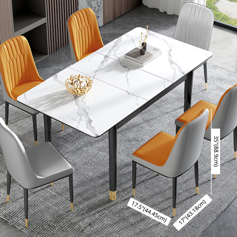 Rectangle Modern DiningRoomTableSet Sintered Stone Top DiningSet with Metallic 4 Legs Base