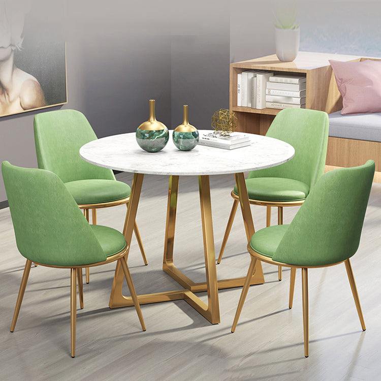 Scandinavian Round DiningRoomTableSet with Sintered Stone Dinette Set with Metal Pedestal Base