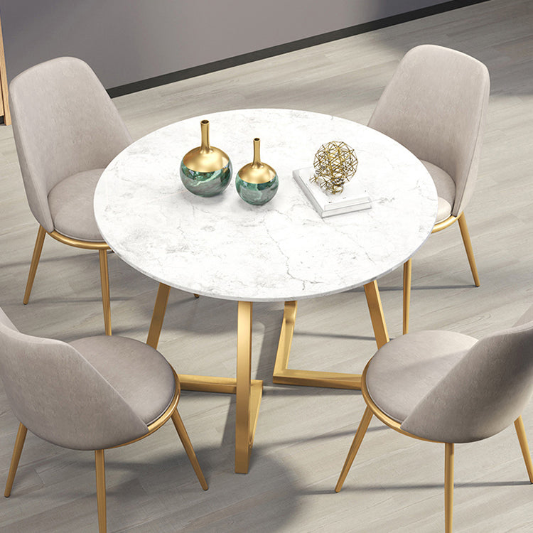 Scandinavian Round DiningRoomTableSet with Sintered Stone Dinette Set with Metal Pedestal Base
