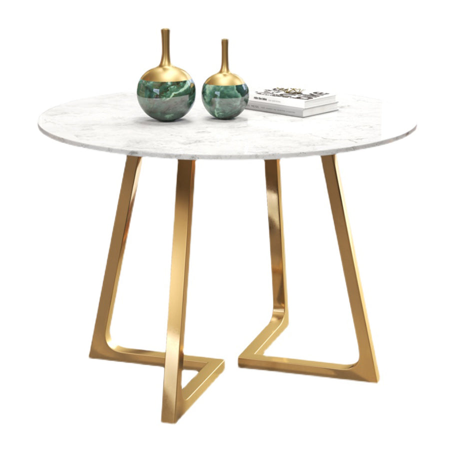 Scandinavian Round DiningRoomTableSet with Sintered Stone Dinette Set with Metal Pedestal Base