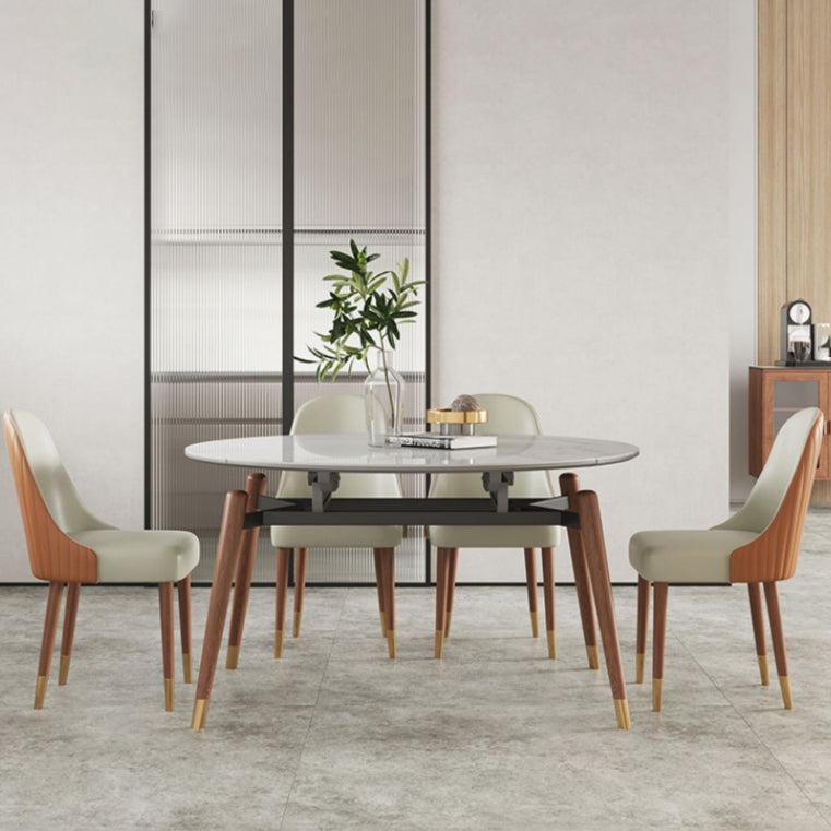 Contemporary Style Sintered Stone Dining Table with Grey Self-Storing Leaf and 4 Legs Base