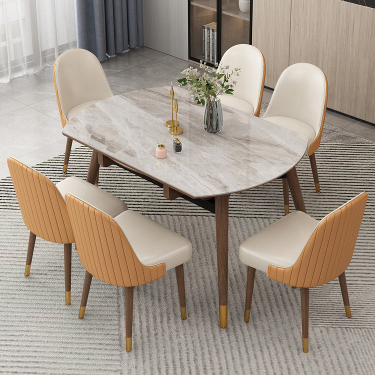 Contemporary Style Sintered Stone Dining Table with Grey Self-Storing Leaf and 4 Legs Base