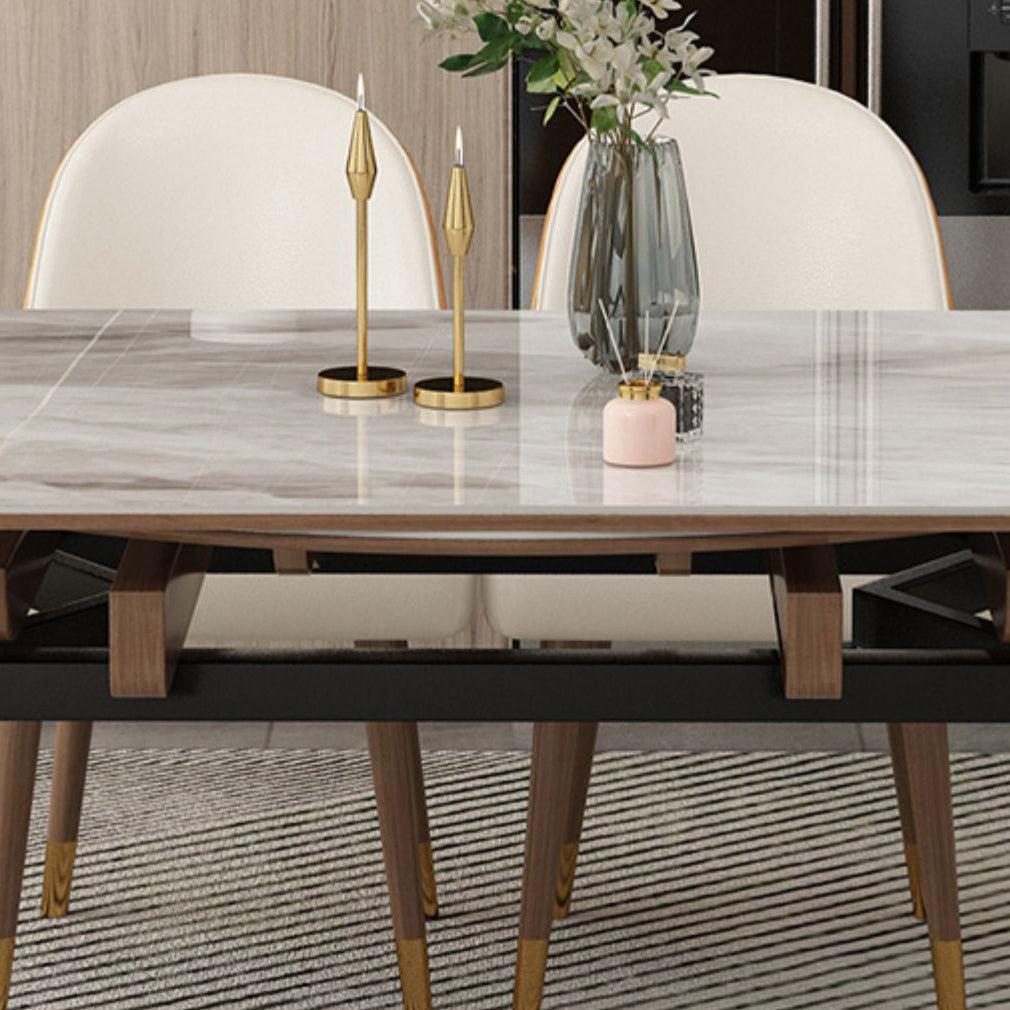 Contemporary Style Sintered Stone Dining Table with Grey Self-Storing Leaf and 4 Legs Base