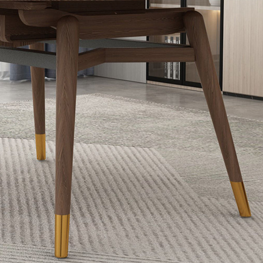 Contemporary Style Sintered Stone Dining Table with Grey Self-Storing Leaf and 4 Legs Base