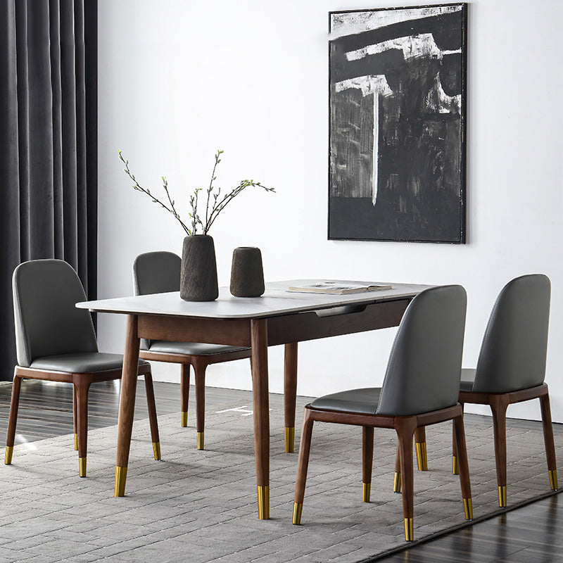 Contemporary Style Sintered Stone Dining Table with Built-in Storage Layer and 4 Legs Base