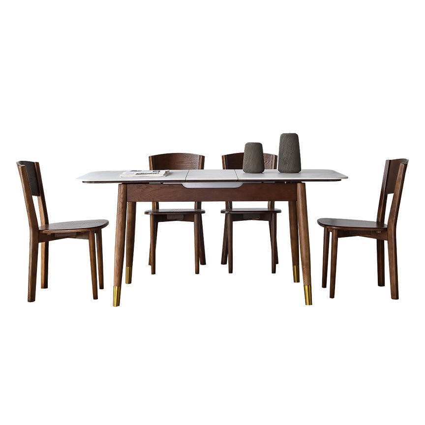Contemporary Style Sintered Stone Dining Table with Built-in Storage Layer and 4 Legs Base
