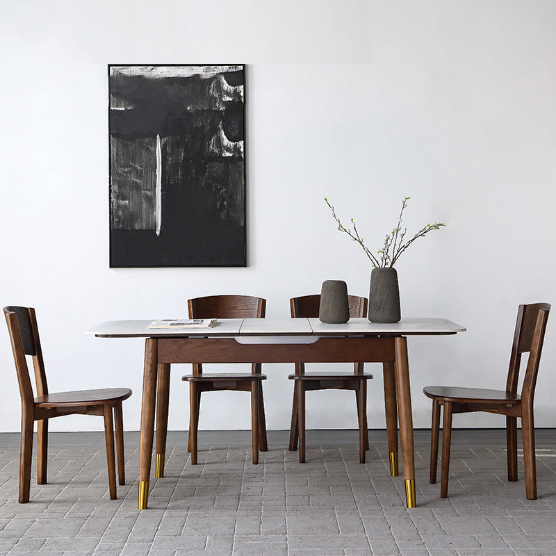 Contemporary Style Sintered Stone Dining Table with Built-in Storage Layer and 4 Legs Base