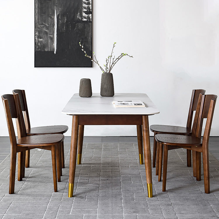 Contemporary Style Sintered Stone Dining Table with Built-in Storage Layer and 4 Legs Base