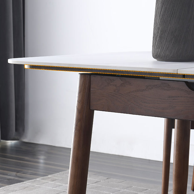 Contemporary Style Sintered Stone Dining Table with Built-in Storage Layer and 4 Legs Base