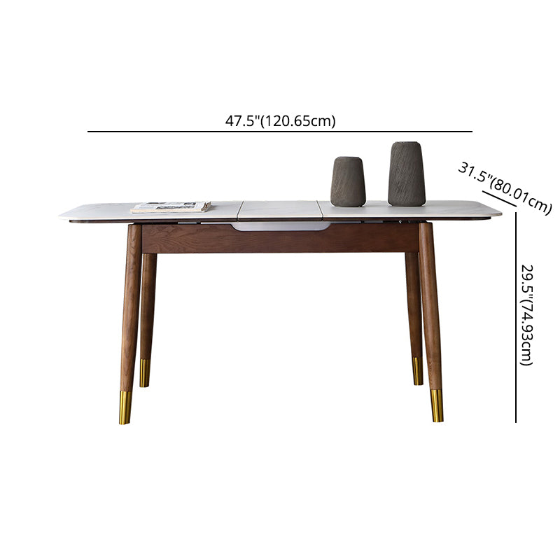 Contemporary Style Sintered Stone Dining Table with Built-in Storage Layer and 4 Legs Base