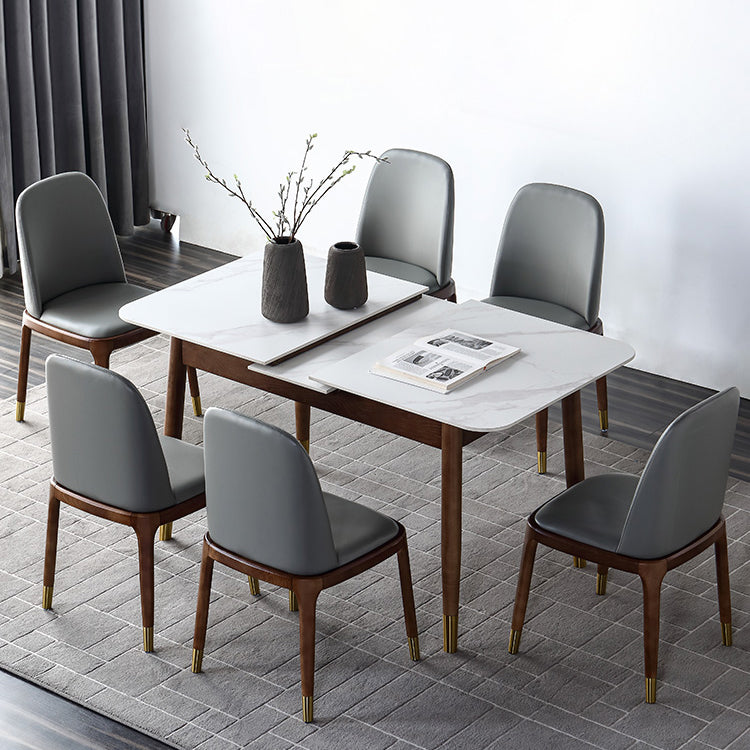 Contemporary Style Sintered Stone Dining Table with Built-in Storage Layer and 4 Legs Base
