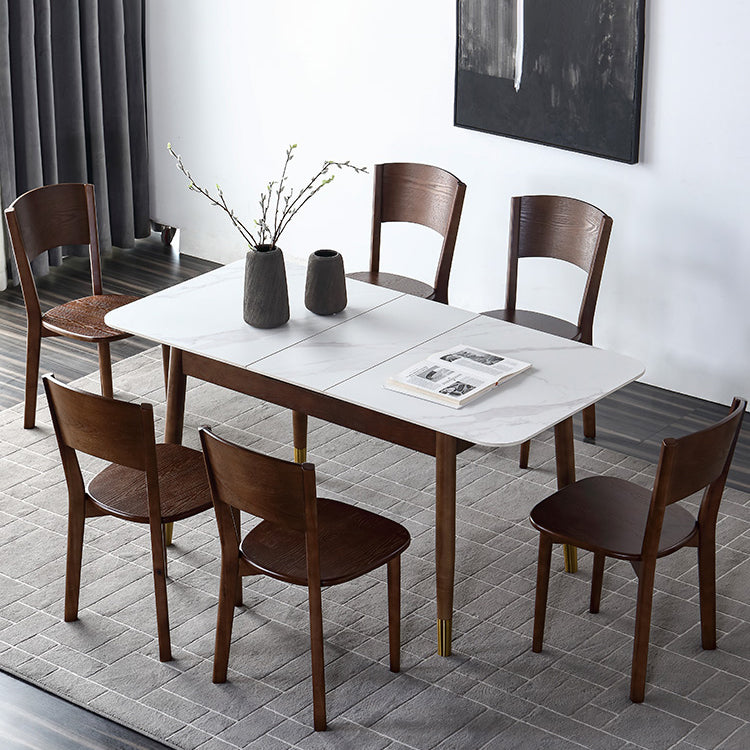 Contemporary Style Sintered Stone Dining Table with Built-in Storage Layer and 4 Legs Base