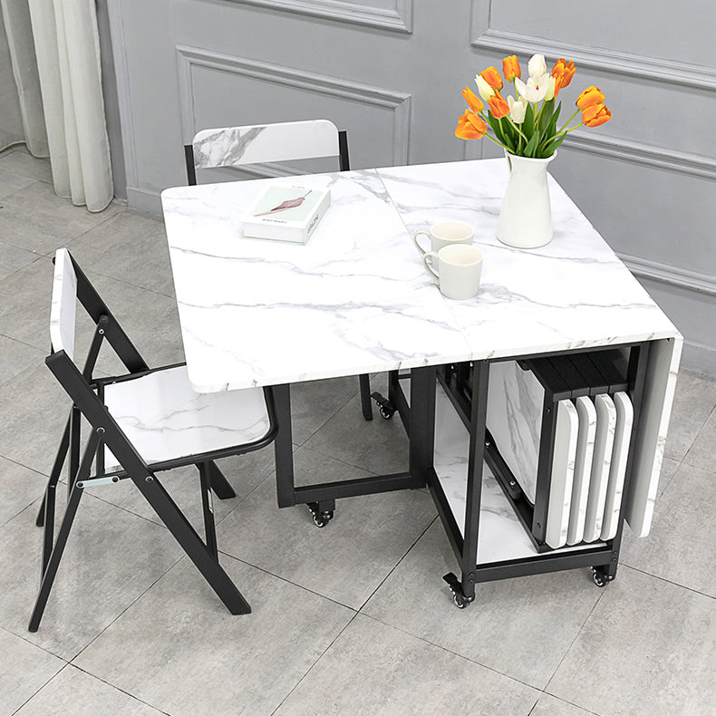 Contemporary Style Sintered Stone Dining Table with Removable Leaf and Trestle Base