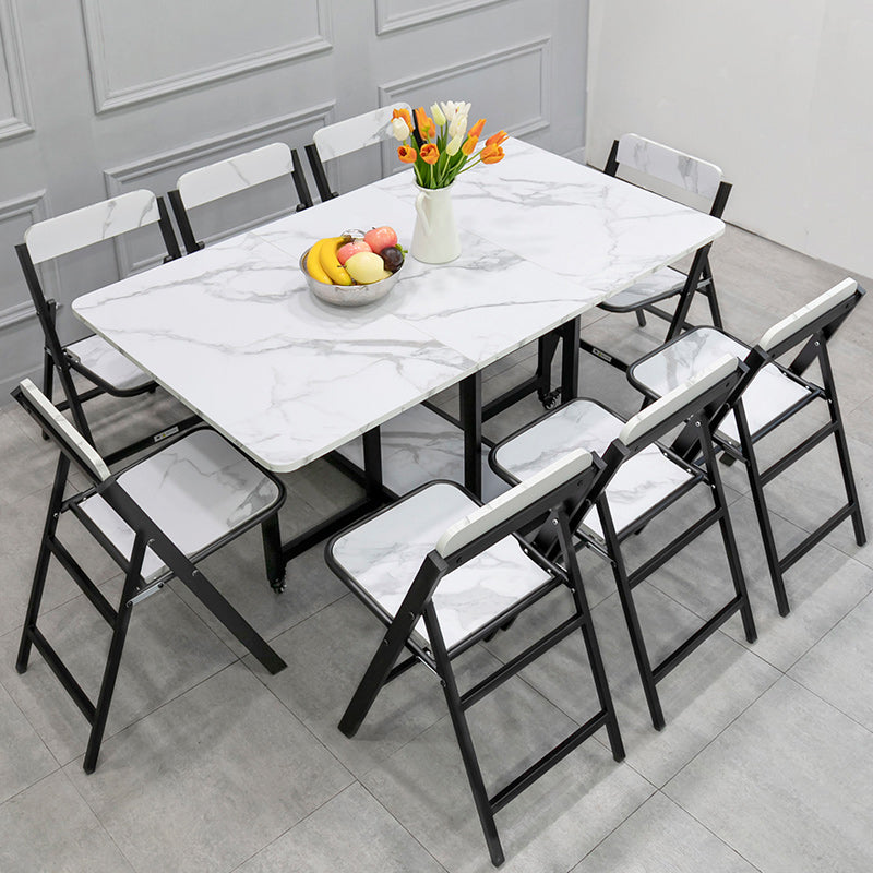 Contemporary Style Sintered Stone Dining Table with Removable Leaf and Trestle Base