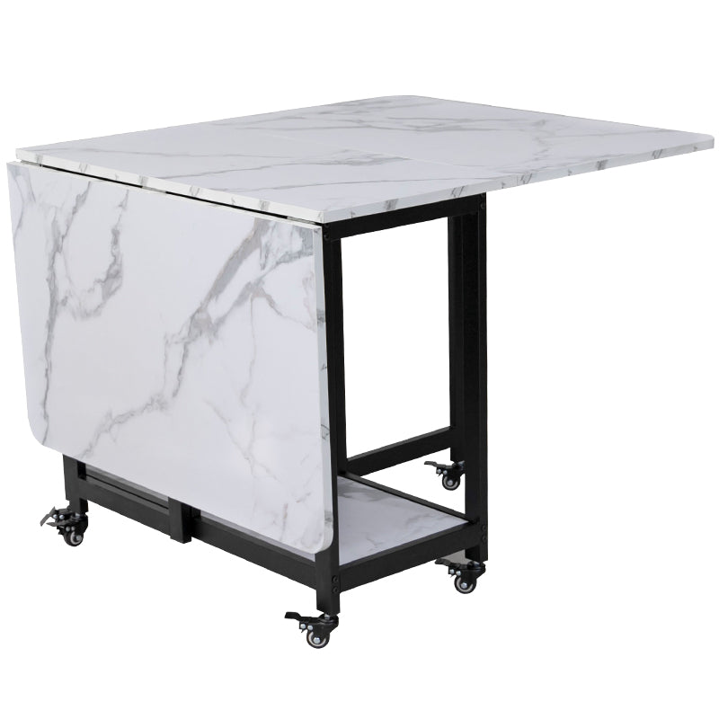 Contemporary Style Sintered Stone Dining Table with Removable Leaf and Trestle Base
