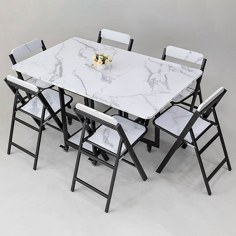 Contemporary Style Sintered Stone Dining Table with Removable Leaf and Trestle Base