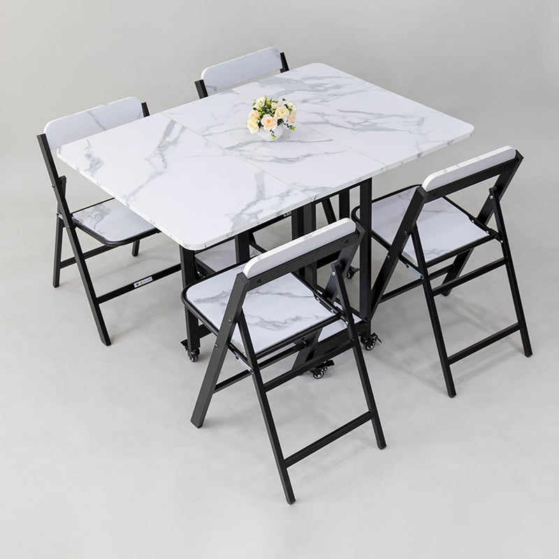 Contemporary Style Sintered Stone Dining Table with Removable Leaf and Trestle Base