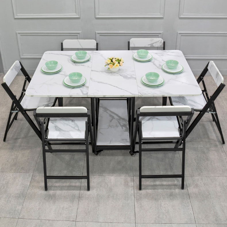Contemporary Style Sintered Stone Dining Table with Removable Leaf and Trestle Base