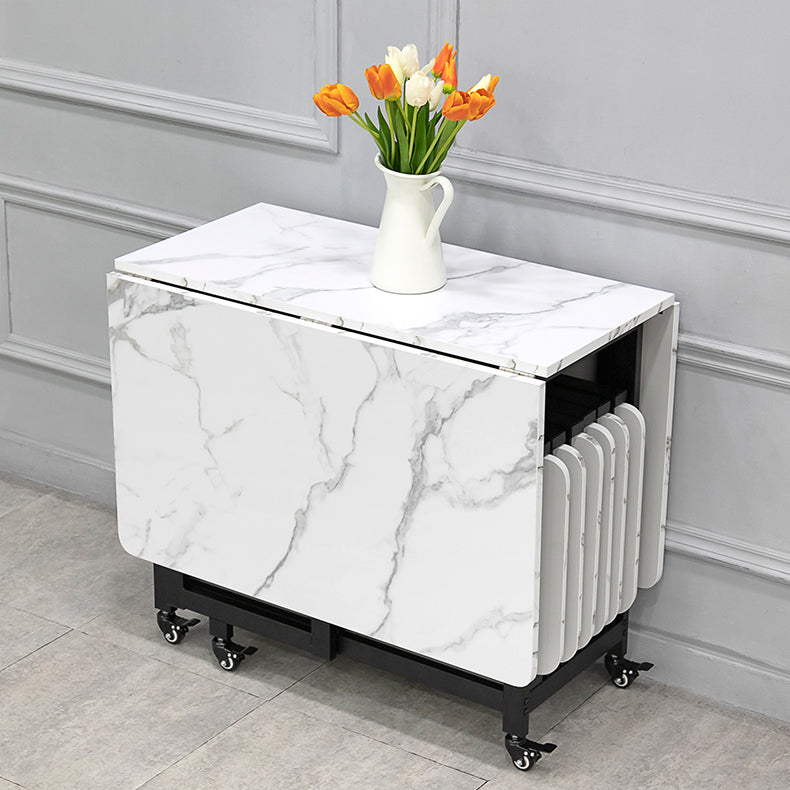 Contemporary Style Sintered Stone Dining Table with Removable Leaf and Trestle Base