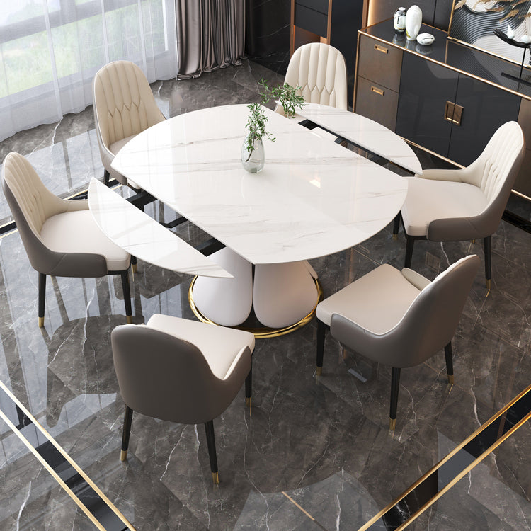 Contemporary Style Sintered Stone Dining Table with Built-in Storage Layer and Pedestal Base