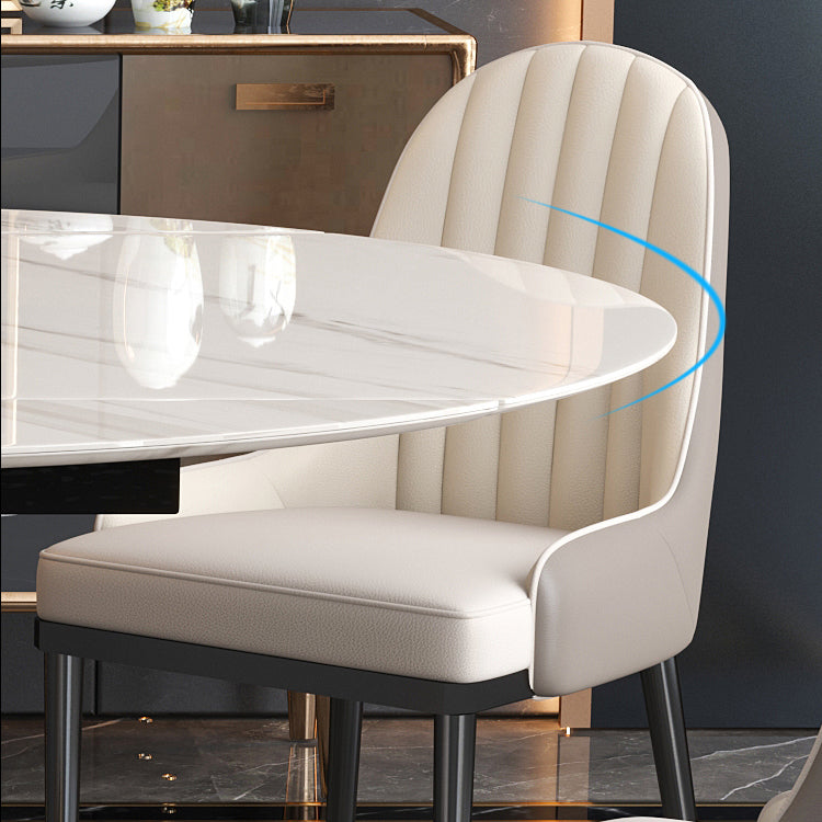 Contemporary Style Sintered Stone Dining Table with Built-in Storage Layer and Pedestal Base