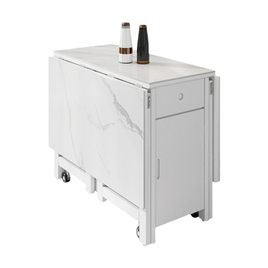 Contemporary Style Sintered Stone Dining Table with White Removable Leaf and Trestle Base