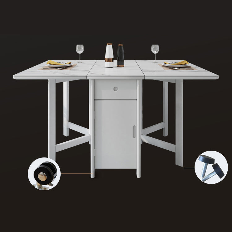 Contemporary Style Sintered Stone Dining Table with White Removable Leaf and Trestle Base