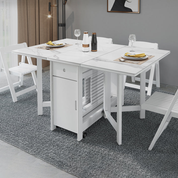 Contemporary Style Sintered Stone Dining Table with White Removable Leaf and Trestle Base