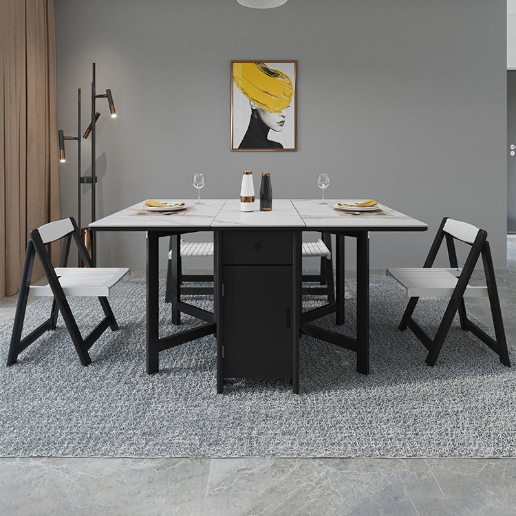 Contemporary Style Sintered Stone Dining Table with White Removable Leaf and Trestle Base