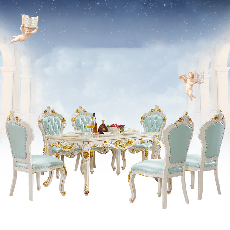 Victorian Style Marble Dining Set with Yellow Table and 4 White Legs Base for Home Use