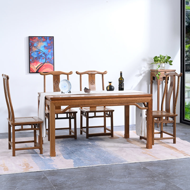 Traditional Style Solid Wood Dining Set with Walnut Fixed Table and 4 Legs Base for Home Use
