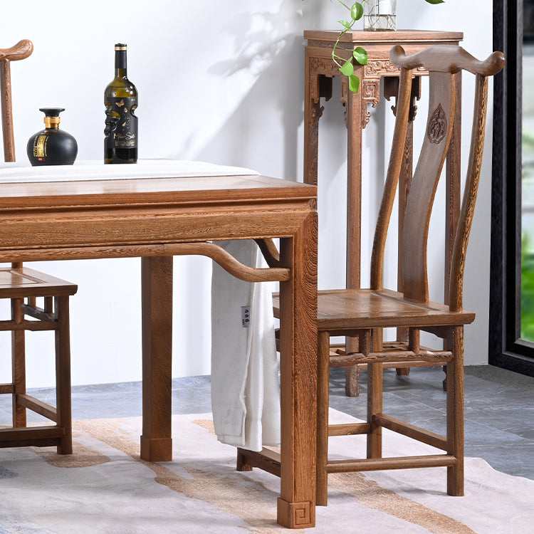 Traditional Style Solid Wood Dining Set with Walnut Fixed Table and 4 Legs Base for Home Use