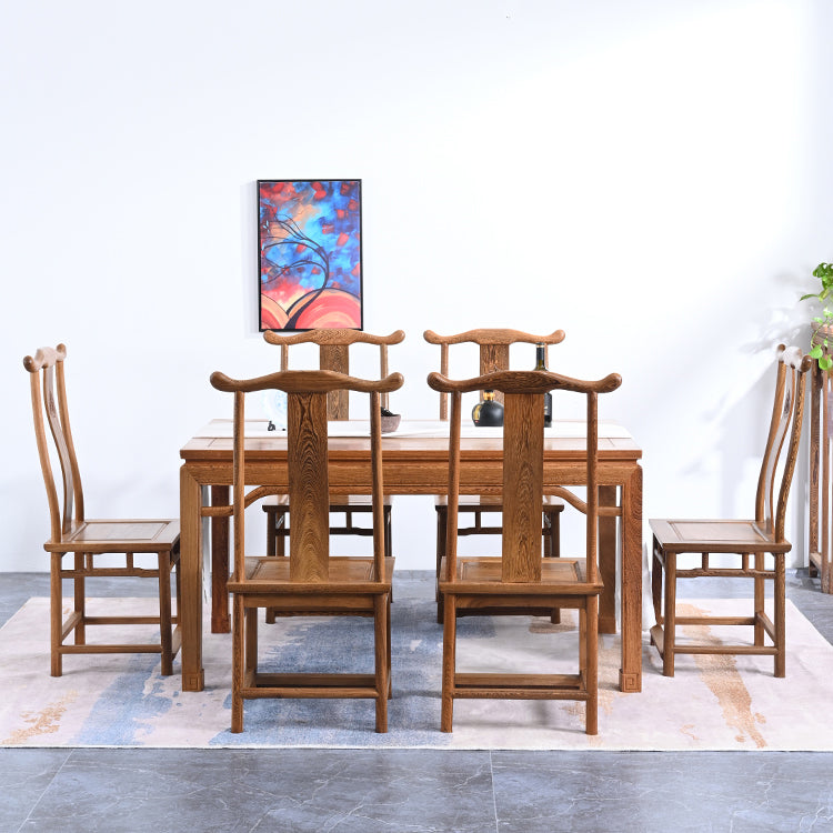Traditional Style Solid Wood Dining Set with Walnut Fixed Table and 4 Legs Base for Home Use