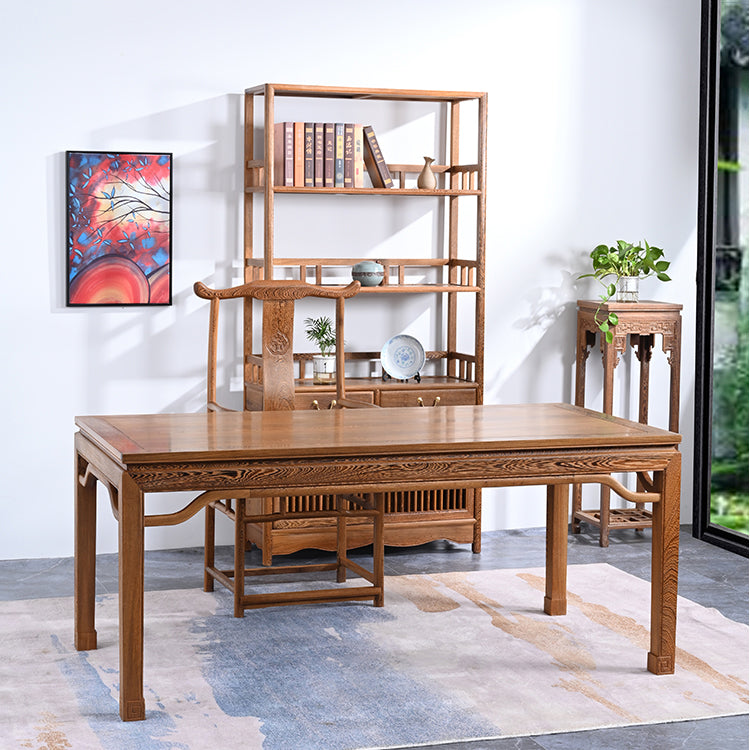 Traditional Style Solid Wood Dining Set with Walnut Fixed Table and 4 Legs Base for Home Use