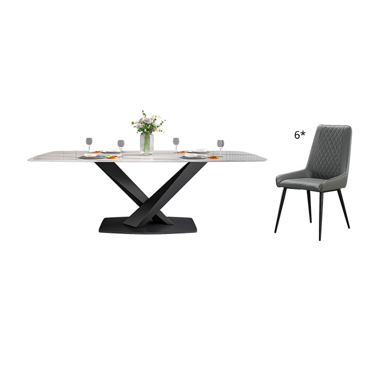 Minimalist Dining Set with Sintered Stone Dining Table and Upholstered Chairs