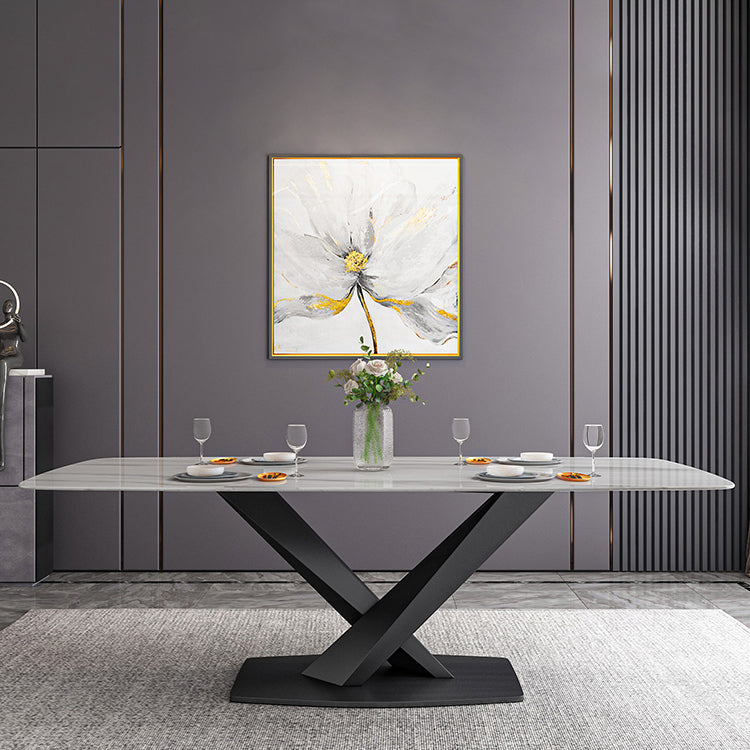 Minimalist Dining Set with Sintered Stone Dining Table and Upholstered Chairs