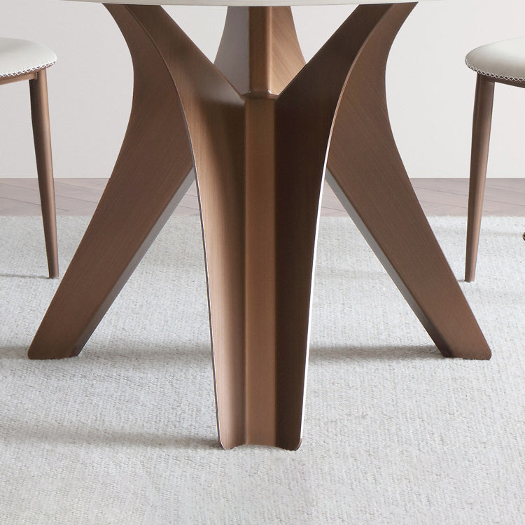 Nordic Sintered Stone Table Set of 5/7 with Rotatable Round Table Dining Set with Leather Chairs