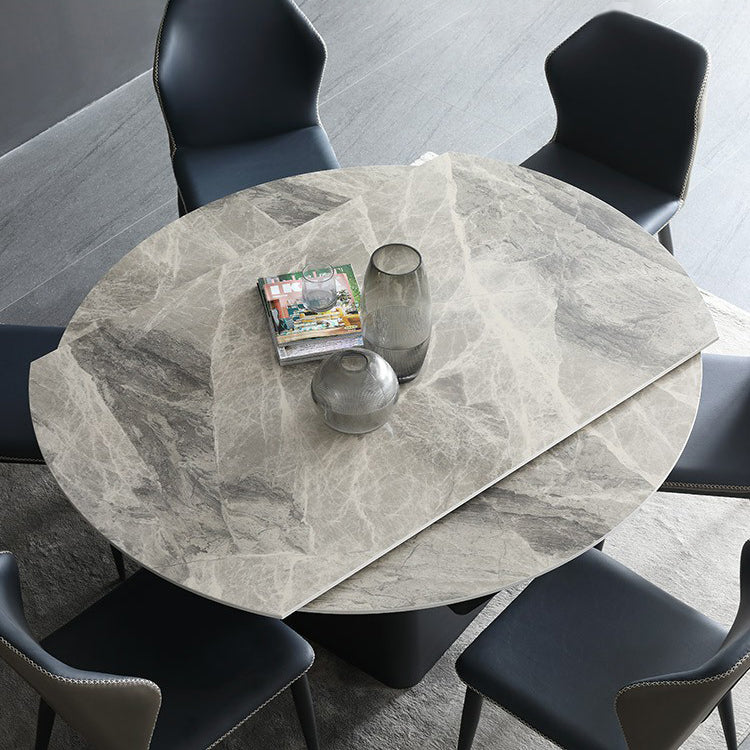 Foldable Round Sintered Stone Dining Table of 5/7 with Metal Base Nordic Dining Set for Restaurant