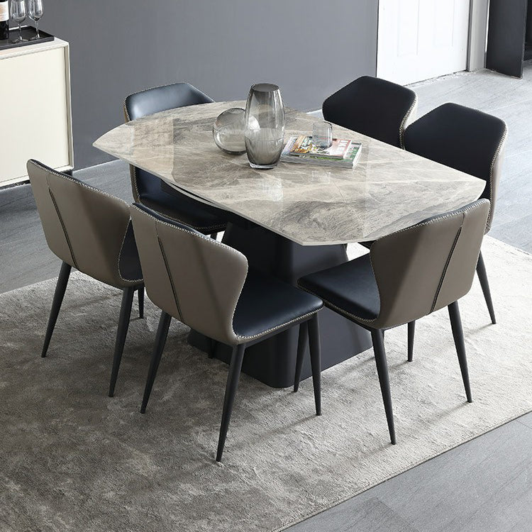 Foldable Round Sintered Stone Dining Table of 5/7 with Metal Base Nordic Dining Set for Restaurant