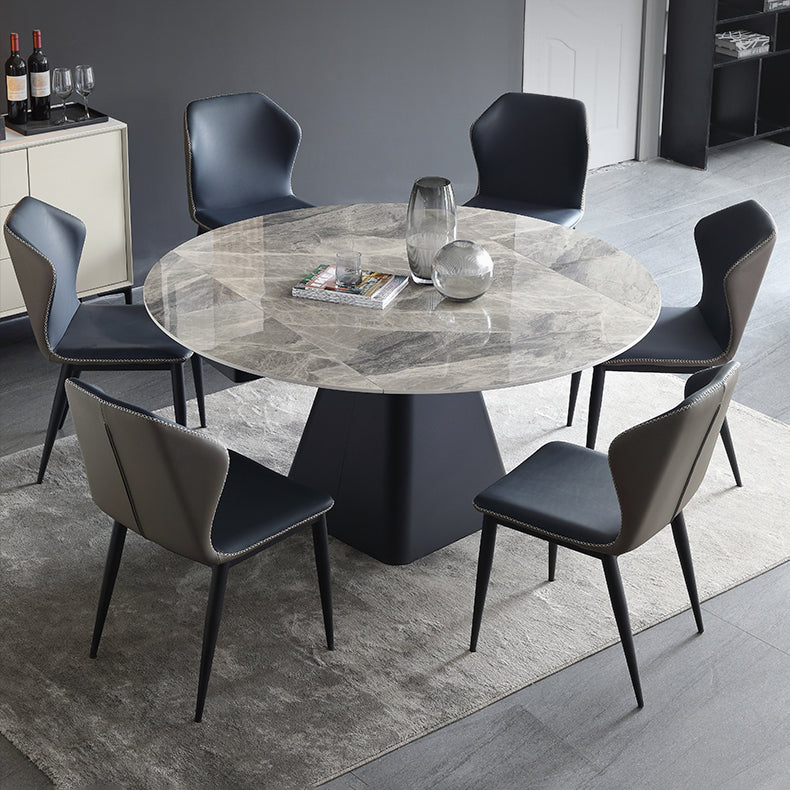 Foldable Round Sintered Stone Dining Table of 5/7 with Metal Base Nordic Dining Set for Restaurant