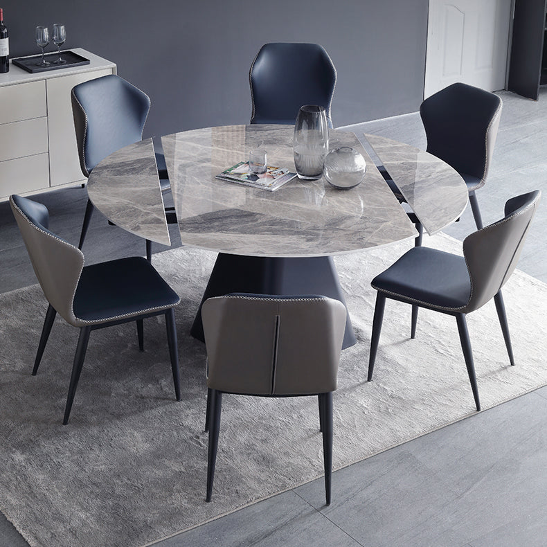 Foldable Round Sintered Stone Dining Table of 5/7 with Metal Base Nordic Dining Set for Restaurant