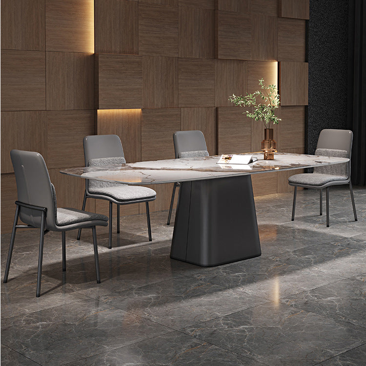 Modern Sintered Stone Table Set of 5/7 with Rectangle Table Dining Set with Fabric Leather Chairs