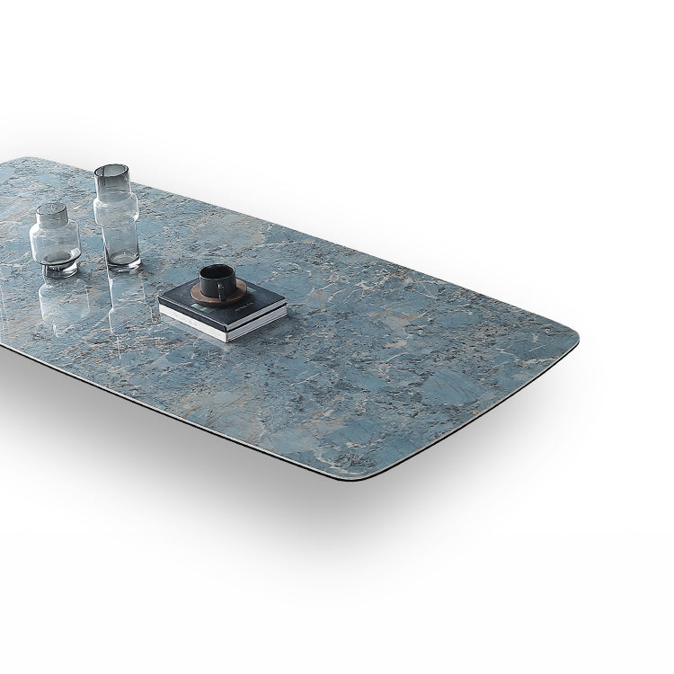 Blue Rectangle Sintered Stone Dining Table for 4/6 with Glass Base Dining Set for Restaurant